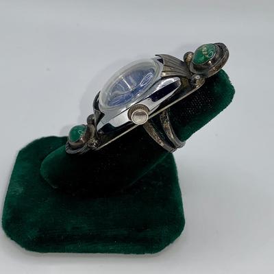 Large Native American Pawn Silver and Turquoise Watch Ring