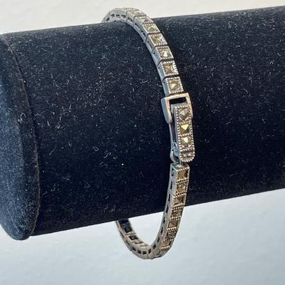 Sterling silver and marcasite link bracelet