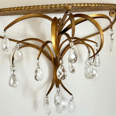 Set of 2 MCM Hollywood Regency Sconce Shelves with Prism Pendants