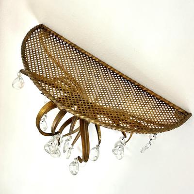 Set of 2 MCM Hollywood Regency Sconce Shelves with Prism Pendants