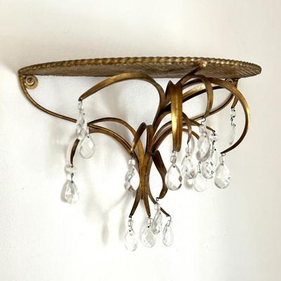 Set of 2 MCM Hollywood Regency Sconce Shelves with Prism Pendants