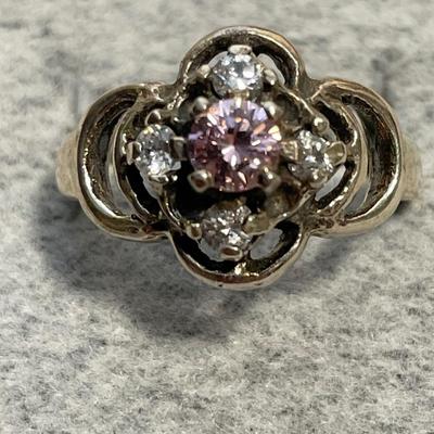Pink CZ sterling ring 7