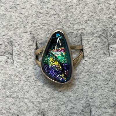 Dichroic glass and sterling ring 6.75