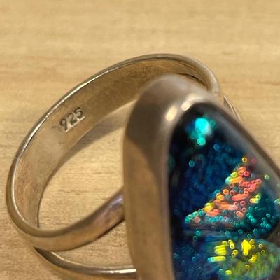 Dichroic glass and sterling ring 6.75