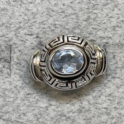 Blue Topaz Greek key sterling ring 7