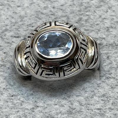 Blue Topaz Greek key sterling ring 7