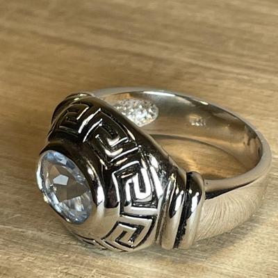 Blue Topaz Greek key sterling ring 7