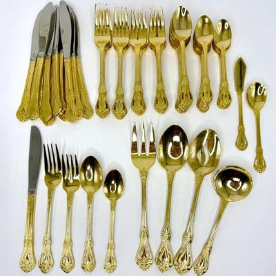79 Piece Gold Toned Flatware Set