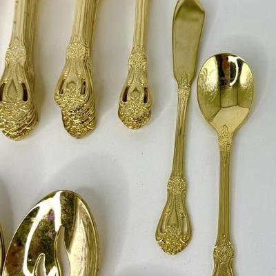 79 Piece Gold Toned Flatware Set