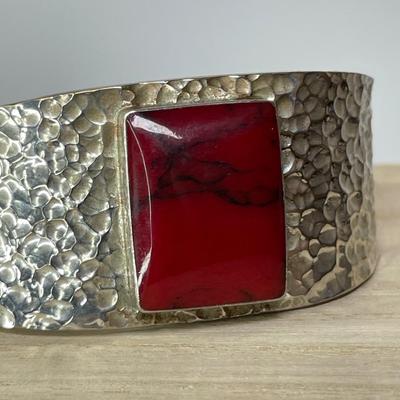 Large red Jasper sterling cuff bracelet