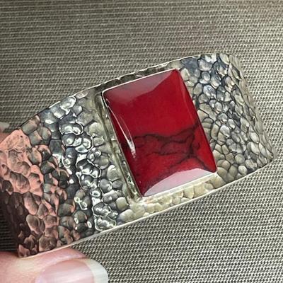Large red Jasper sterling cuff bracelet