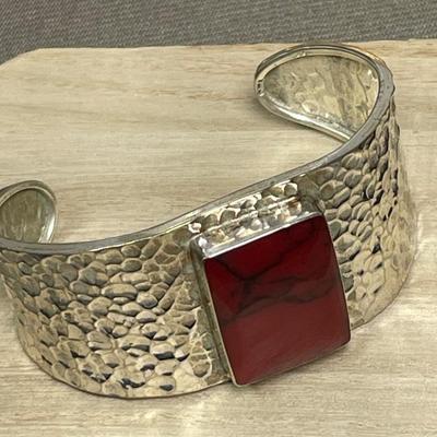 Large red Jasper sterling cuff bracelet