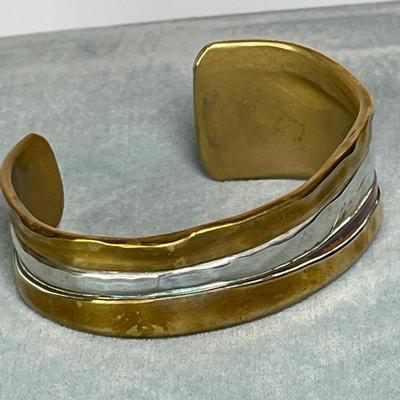 Cool copper, brass and sterling cuff bracelet