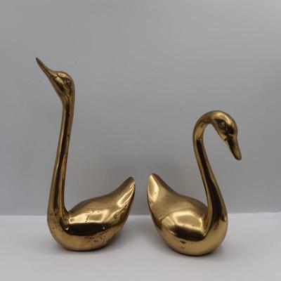 Vintage Pair of Brass Swans Sculptures