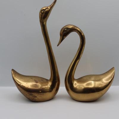 Vintage Pair of Brass Swans Sculptures