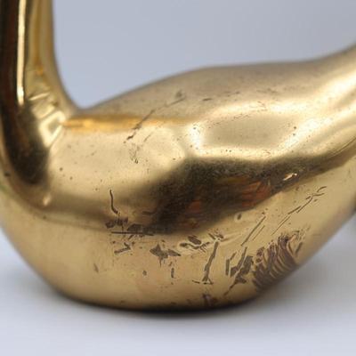 Vintage Pair of Brass Swans Sculptures