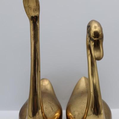Vintage Pair of Brass Swans Sculptures