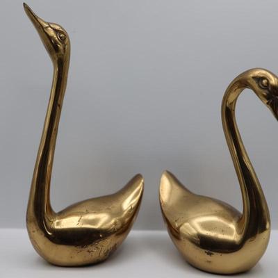 Vintage Pair of Brass Swans Sculptures