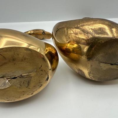 Vintage Pair of Brass Swans Sculptures