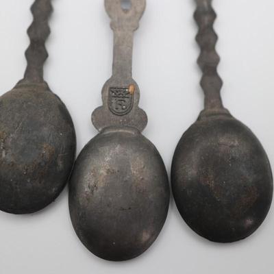 Vintage Pewter Spoons with Wood Wall Hanging Decor