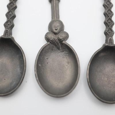Vintage Pewter Spoons with Wood Wall Hanging Decor