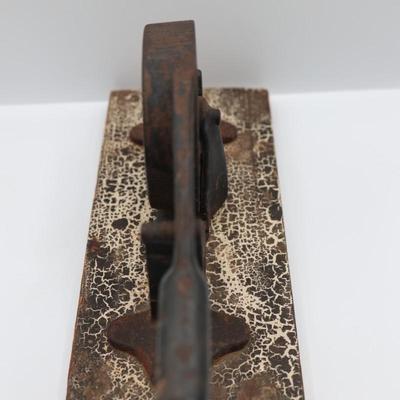 Mechanical Cast Iron Cork Press Tool Mounted on Wooden Plank