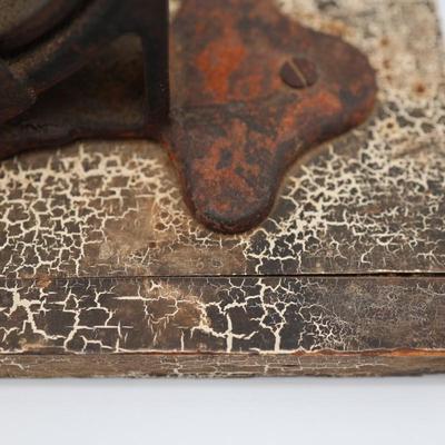 Mechanical Cast Iron Cork Press Tool Mounted on Wooden Plank