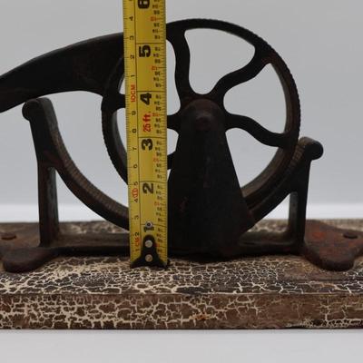 Mechanical Cast Iron Cork Press Tool Mounted on Wooden Plank