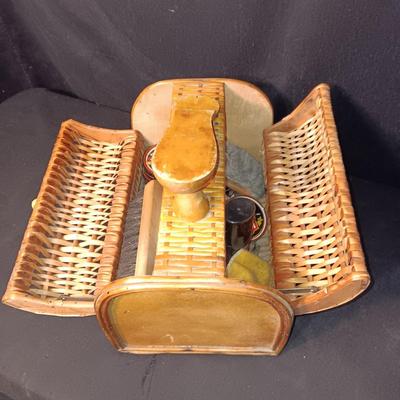 WICKER AND WOOD SHOE SHINE BOX