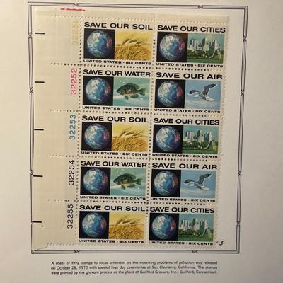 Anti-Pollution 1970 Mint Condition US Stamp Plate Block Page as Pictured. Only One $5 Shipping Charge for 1 or 100 Pages Won.