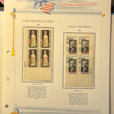 John Singleton Copley & Adlai Stevenson 1965 Mint Condition US Stamp Plate Blocks Page as Pictured. Only One $5 Shipping Charge for 1...