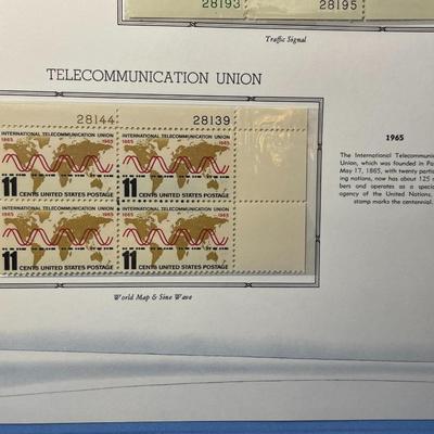 Traffic Safety & Telecommunication Union 1965 Mint Condition US Stamp Plate Blocks Page as Pictured. Only One $5 Shipping Charge for...