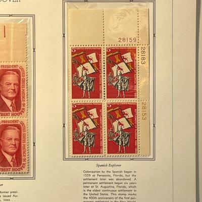Herbert Hoover & Settlement of Florida 1965 Mint Condition US Stamp Plate Blocks Page as Pictured. Only One $5 Shipping Charge for 1...