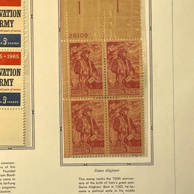 Salvation Army & Dante Alighieri 1965 Mint Condition US Stamp Plate Blocks Page as Pictured. Only One $5 Shipping Charge for 1 or 100...