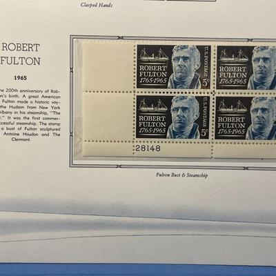 International Co-Operation Year & Robert Fulton 1965 Mint Condition US Stamp Plate Blocks Page as Pictured. Only One $5 Shipping...