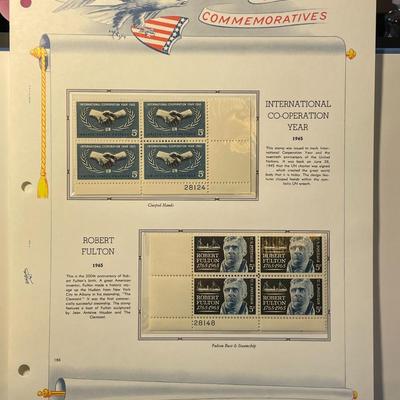 International Co-Operation Year & Robert Fulton 1965 Mint Condition US Stamp Plate Blocks Page as Pictured. Only One $5 Shipping...