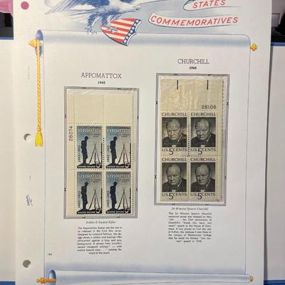 Appomattox & Churchill 1965 Mint Condition US Stamp Plate Blocks Page as Pictured. Only One $5 Shipping Charge for 1 or 100 Pages Won.