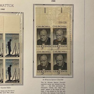 Appomattox & Churchill 1965 Mint Condition US Stamp Plate Blocks Page as Pictured. Only One $5 Shipping Charge for 1 or 100 Pages Won.