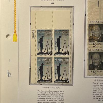Appomattox & Churchill 1965 Mint Condition US Stamp Plate Blocks Page as Pictured. Only One $5 Shipping Charge for 1 or 100 Pages Won.
