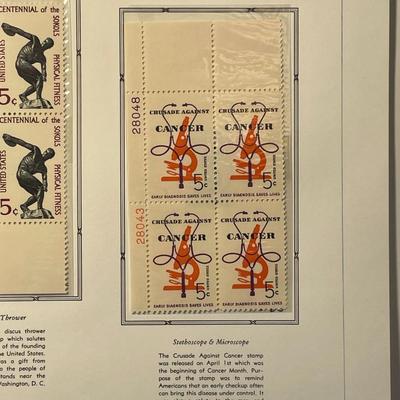 Physical Fitness & Cancer Crusade 1965 Mint Condition US Stamp Plate Blocks Page as Pictured. Only One $5 Shipping Charge for 1 or...