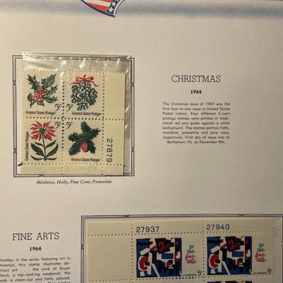 Christmas & Fine Arts 1964 Mint Condition US Stamp Plate Blocks Page as Pictured. Only One $5 Shipping Charge for 1 or 100 Pages Won.