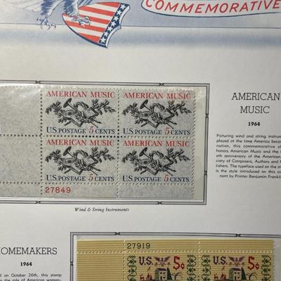 American Music & Homemakers 1964 Mint Condition US Stamp Plate Blocks Page as Pictured. Only One $5 Shipping Charge for 1 or 100...