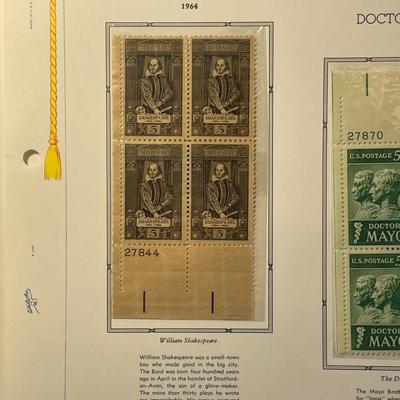 William Shakespeare & Doctors Mayo 1964 Mint Condition US Stamp Plate Blocks Page as Pictured. Only One $5 Shipping Charge for 1 or...