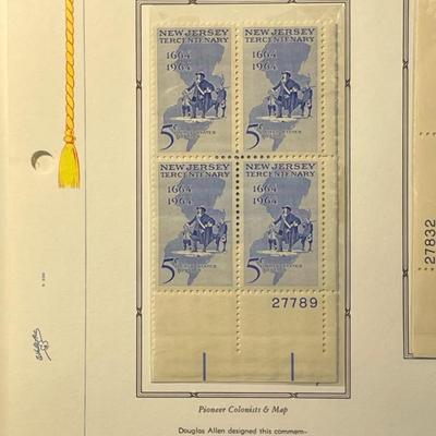 New Jersey Tercentenary & Register and Vote 1964 Mint Condition US Stamp Plate Blocks Page as Pictured. Only One $5 Shipping Charge...