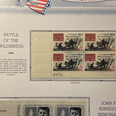 Battle of the Wilderness & John F. Kennedy Memorial 1964 Mint Condition US Stamp Plate Blocks Page as Pictured. Only One $5 Shipping...