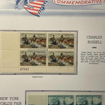 Charles Russell & New York World's Fair 1964 Mint Condition US Stamp Plate Blocks Page as Pictured. Only One $5 Shipping Charge...