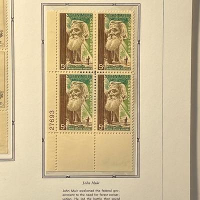 Sam Houston & John Muir 1964 Mint Condition US Stamp Plate Blocks Page as Pictured. Only One $5 Shipping Charge for 1 or 100 Pages Won.