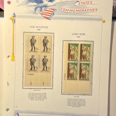 Sam Houston & John Muir 1964 Mint Condition US Stamp Plate Blocks Page as Pictured. Only One $5 Shipping Charge for 1 or 100 Pages Won.
