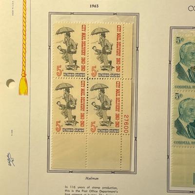 City Mail Delivery & Cordell Hull 1963 Mint Condition US Stamp Plate Blocks Page as Pictured. Only One $5 Shipping Charge for 1 or...
