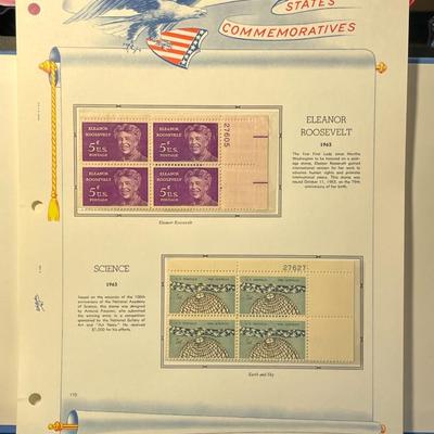 Eleanor Roosevelt & Science 1963 Mint Condition US Stamp Plate Blocks Page as Pictured. Only One $5 Shipping Charge for 1 or 100...